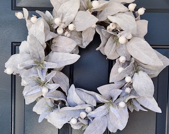 Lambs Ear Wreath With White Berries