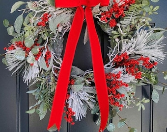 Snowy Holiday Weath with Red Berries