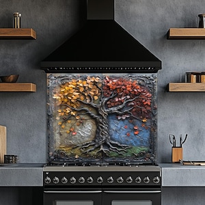 Tree of Life Tempered Glass Stove Backsplash-Kitchen Backsplash Tile- Cutting Board- Kitchen Wall Art - Stove Back Cover-Stovetop Backsplash