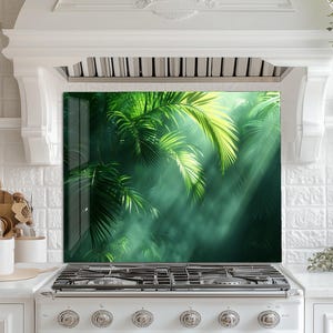 Tempered Glass Botanical Stove Backsplash- Oven Splashback- Sink Splash Guard-Stovetop Backsplash- Stove Backsplash- Kitchen Backsplash Tile
