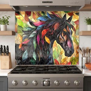 Protector contra salpicaduras de vidrio templado con diseño de caballo floral, protector único para estufa, protector contra salpicaduras de cocina para estufa detrás de la pared.