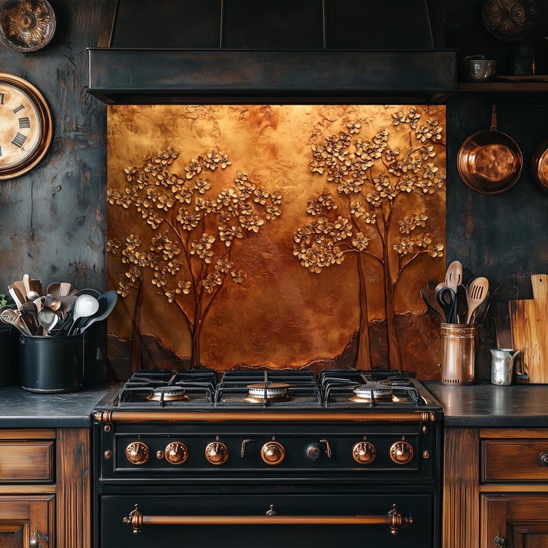 Dogwood Tree Backsplash - Tempered Glass Stovetop Backsplash, Glass ...