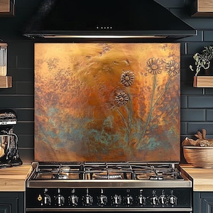 Copper Patina Wildflowers Print on Tempered Glass Fireproof/waterproof ...
