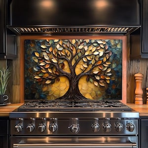 Protector contra salpicaduras: 3 opciones de diseño, protector contra salpicaduras Árbol de la Vida, protector contra salpicaduras con efecto vidriera 3D para estufa, protectores contra salpicaduras de vidrio templado para cocina.