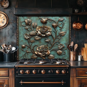 Floral Tempered Glass Backsplash, Kitchen Backsplash for Oven, Stove Backsplash, Stovetop Backsplash, Stove Back Cover, Sink Splash Guard