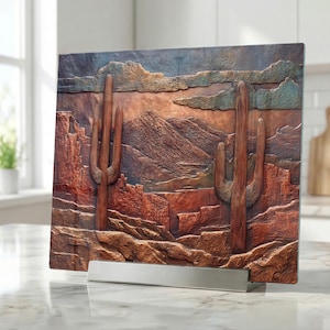 Tempered Glass Stove Backsplash, Cacti Landscape Kitchen Splashback Guard, Cooker Backsplash Protector