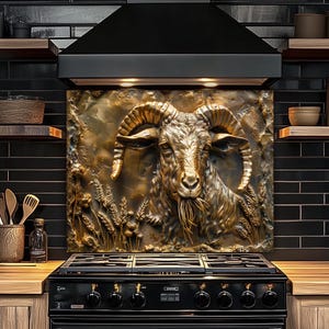 Goat Tempered Glass Backsplash, Embossed Look Kitchen Backsplash, Stove Splashback, Stovetop Backsplash, Sink Splash Guard, Stove Back Cover