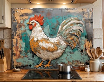 Backsplash-Vintage Oil Painting Look Glass Art for Kitchen Stove Behind Wall, Chicken Backsplash, Tempered Glass Kitchen Backsplashes