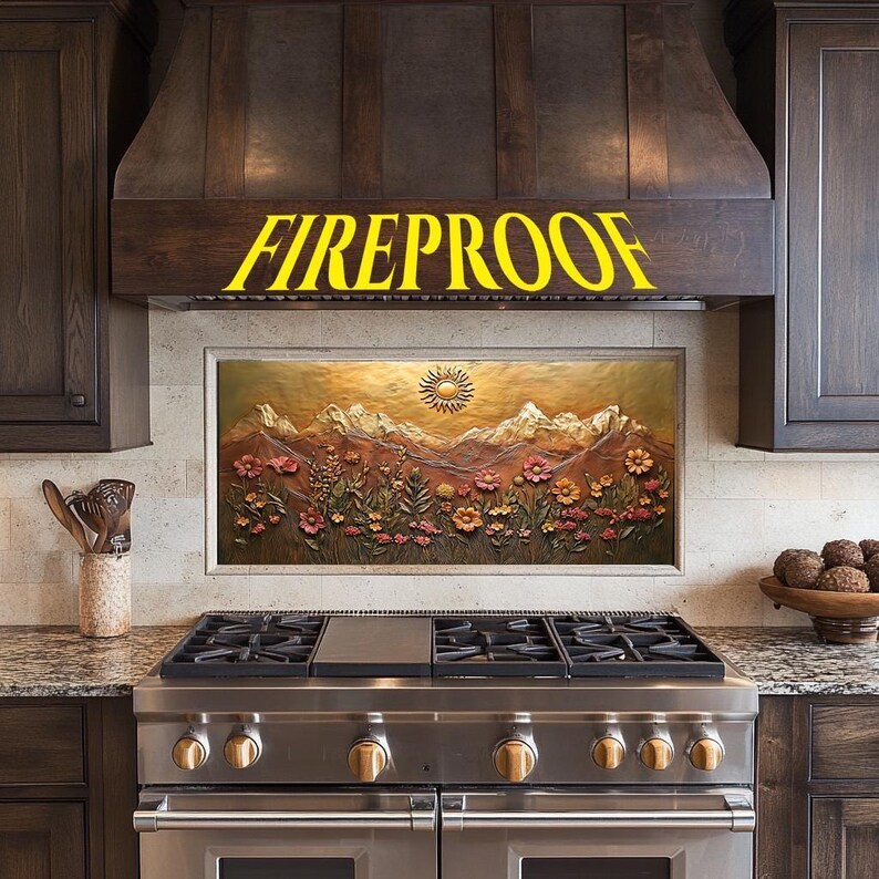 Backsplash-wildflower & Mountain Ranges Copper Look 3D Effect ...