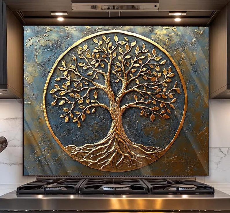 Tempered Glass Backsplash-tree of Life, Glass Art Tree of Life Kitchen ...