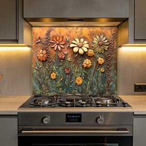 Tempered Glass Backsplash- Wildflowers Back Splash Panel For Stove Behind, Floral Backsplash, Wildflower Stove Back Splash Oven Back Splash
