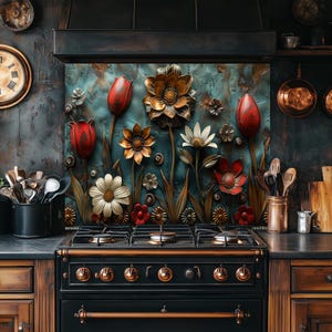 Floral Kitchen Backsplash, Sink Splash Guard, Wildflower Stovetop Backsplash, Stove Back Cover, Stove Backsplash, Tempered Glass Backsplash