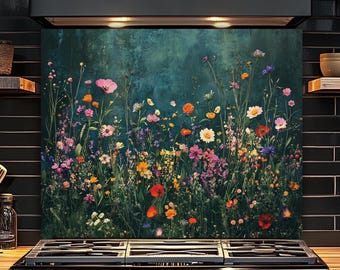 Vintage Wildflowers Backsplash, Tempered Glass 4mm Kitchen Wall Art, Stove Backsplash Panel, Oven Backsplash, Adorable Backsplash Floral