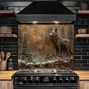 Wolf Tempered Glass Backsplash Behind Stove, Kitchen Backsplash, Sink Backsplash, Oven Backsplash-Cooker Splashback-Wolf Backsplash Wall Art