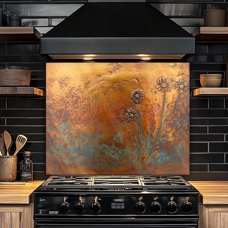 Copper Patina Wildflowers Print on Tempered Glass Fireproof/waterproof ...