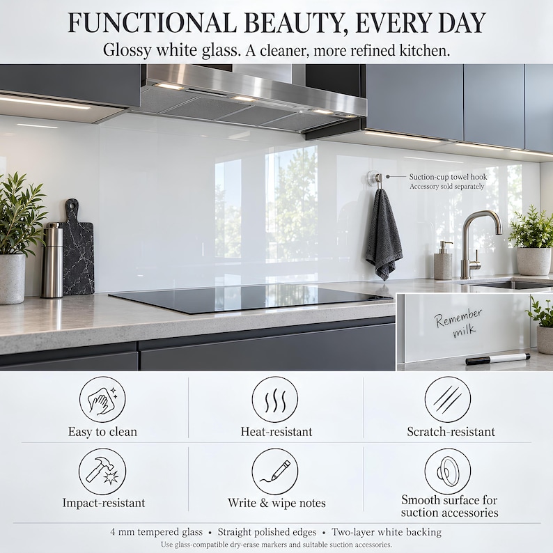 White Glass Splashback , 4mm Tempered Glass Kitchen Backsplash for ...