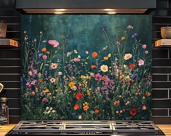 Vintage Wildflowers Backsplash, Tempered Glass 4mm Kitchen Wall Art, Stove Backsplash Panel, Oven Backsplash, Adorable Backsplash Floral