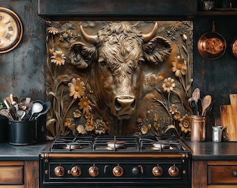 Cow Print Farmhouse Style Backsplash, Stove Backsplash, Country Kitchen Stovetop Backsplash, Rustic Backsplash for Kitchen / Tempered Glass