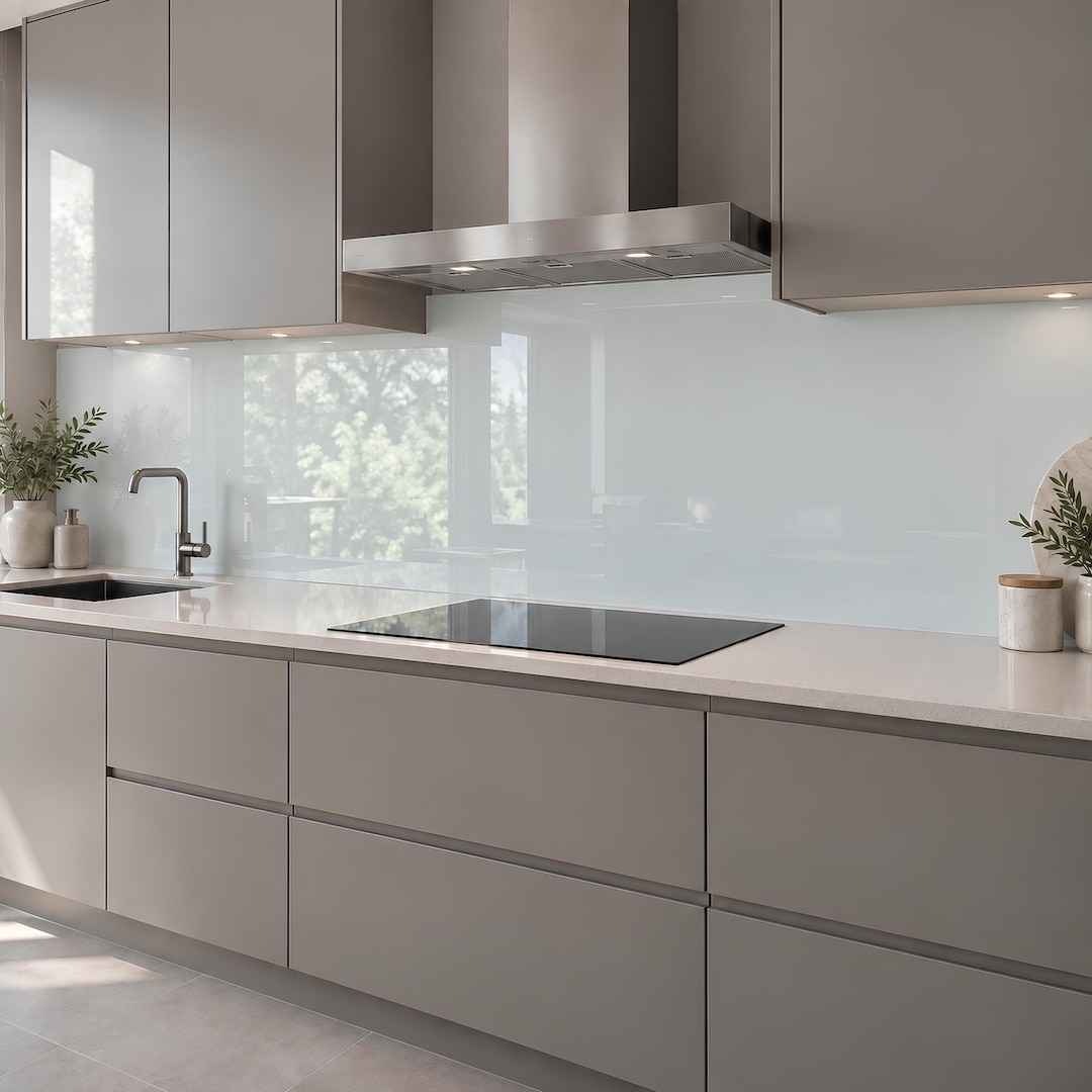 White Glass Splashback , 4mm Tempered Glass Kitchen Backsplash for ...