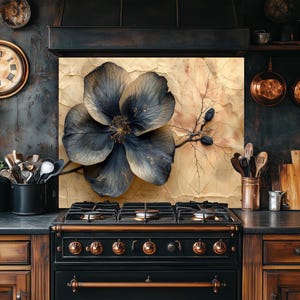 Floral Tempered Glass Backsplash- Kitchen Backsplash for Oven, Stove Splashback, Sink Splash Guard, Stovetop Backsplash, Stove Back Cover