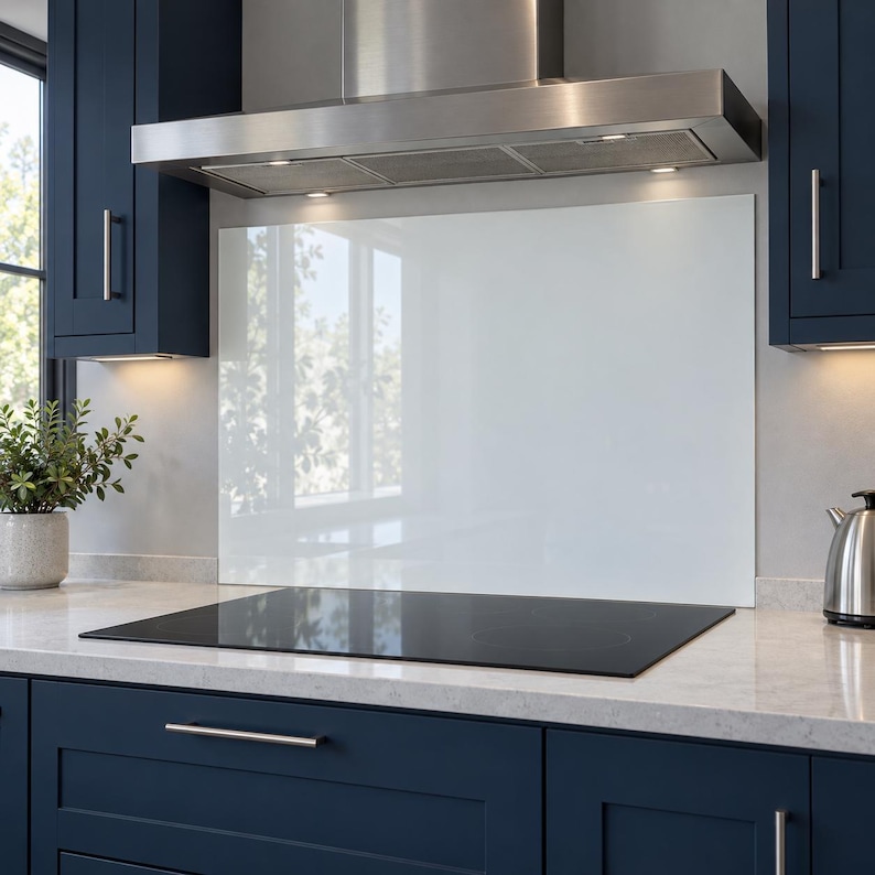 White Glass Splashback , 4mm Tempered Glass Kitchen Backsplash for ...