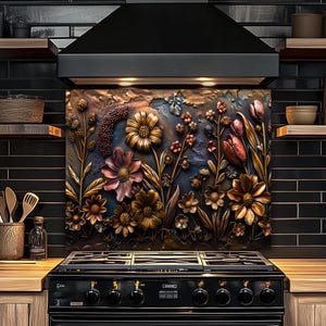 Floral Kitchen Backsplash, Wildflowers Stove Backsplash, Sink Splash Guard, Stovetop Splashback, Stove Back Cover- Tempered Glass Backsplash