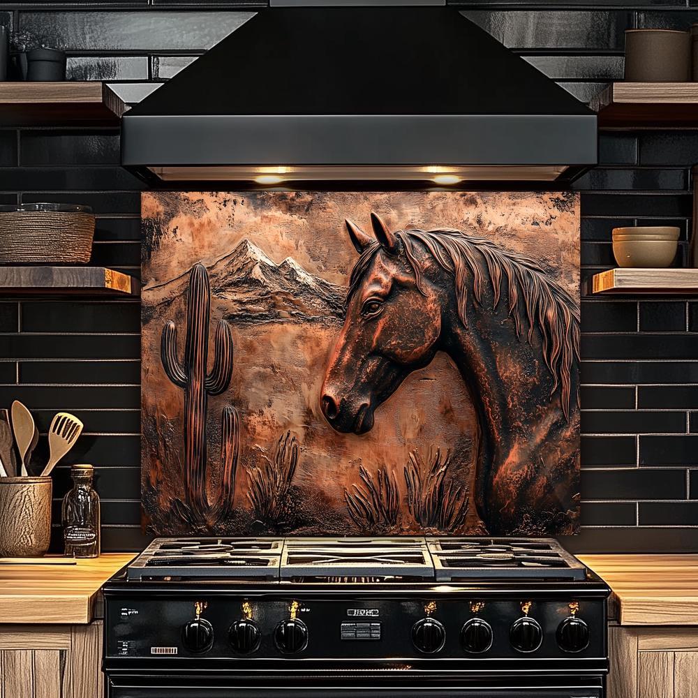 Horse Backsplash-copper Relief Look Adorable Glass Backsplash for ...