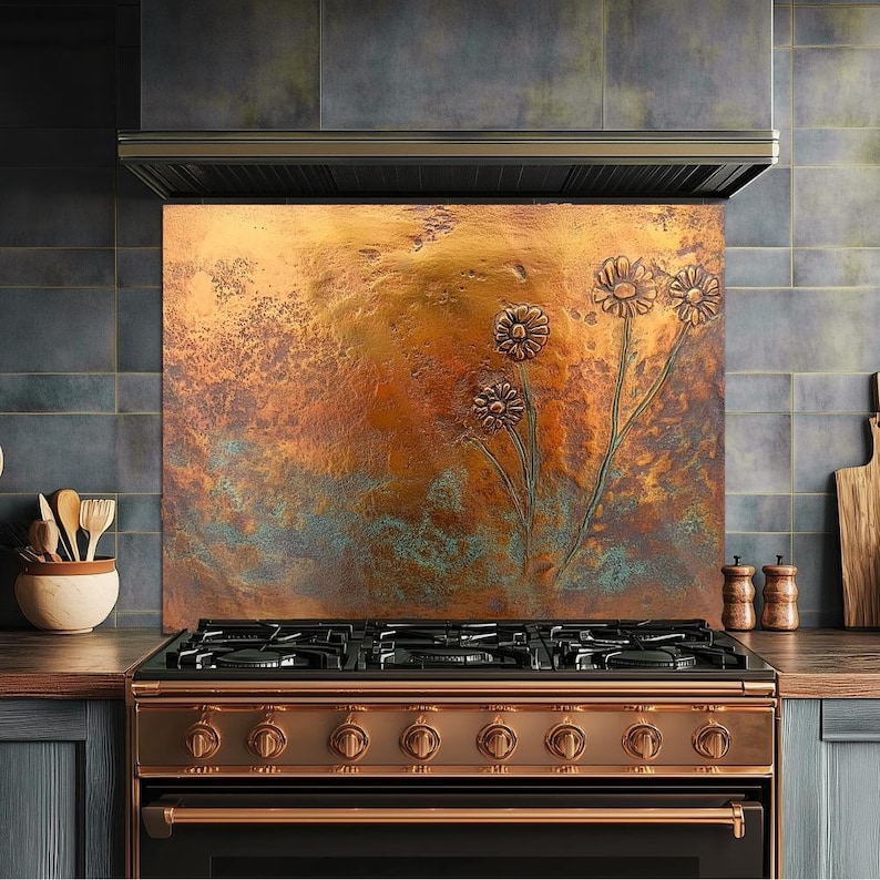 Copper Patina Wildflowers Print on Tempered Glass Fireproof/waterproof ...