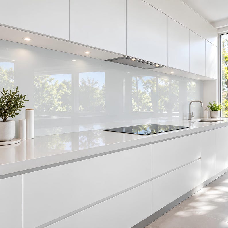 White Glass Splashback , 4mm Tempered Glass Kitchen Backsplash for ...
