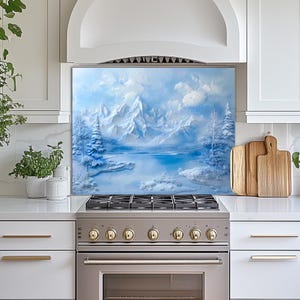 Ice Relief Look Stove Backsplash, Landscape Kitchen Backsplash for stove-Glass Backsplash, Cooker Splashback-Kitchen& Bath Sink Splashback,