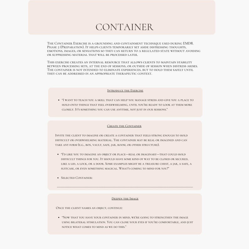 Emdr Container Example List.pdf Container Exercise EMDR Worksheet | Phase 2 Resourcing & Grounding Tool ...