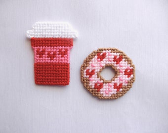Valentine's Day Coffee and Donut Magnets / Set of 2 Magnets