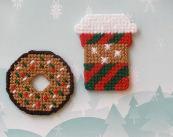 Christmas Coffee and Donut Magnets/Set of 2 magnets/Christmas Magnets