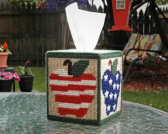 Patriotic Tissue box Cover / Apple Stars and Stripes Tissue Box Cover