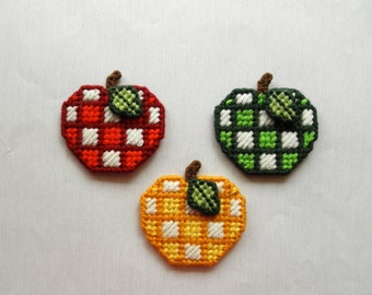 Checkered Apple Magnets: Country Kitchen Decor, Set of 3