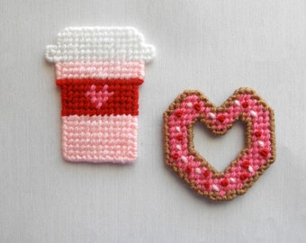 Valentine's Day Coffee and Donut Magnets / Set of 2 Magnets