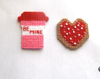 Valentine's Day Coffee and Donut Magnets / Set of 2 Magnets