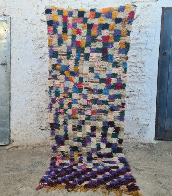 チェック柄ブーシュルイットラグ：ヴィンテージモロッココットンラグ