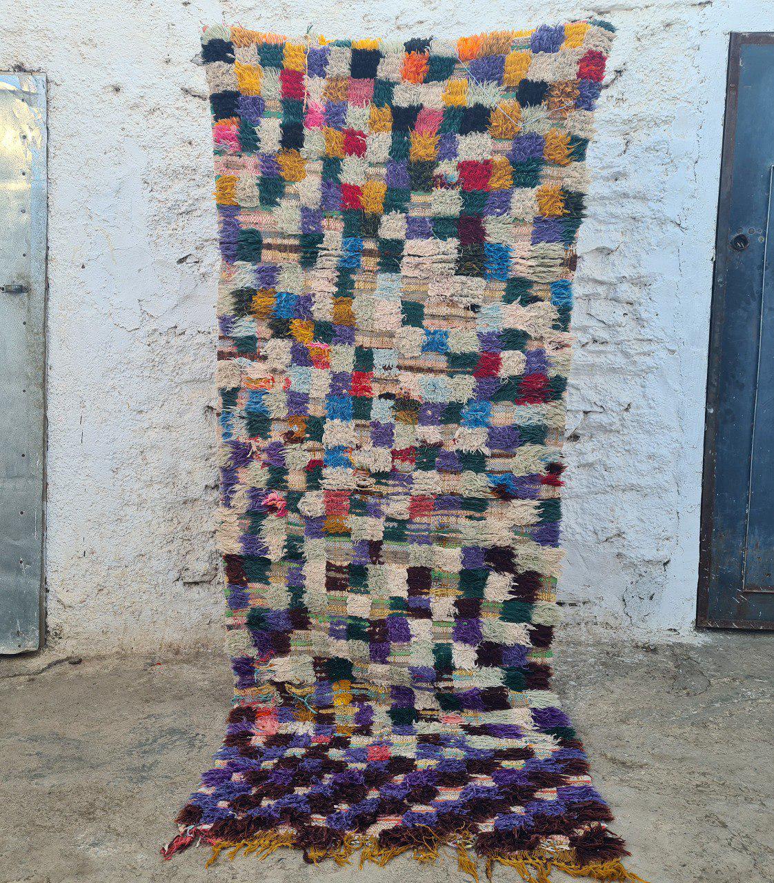 ヴィンテージ モロッコ製 カラフルチェックラグ チェック柄ブーシュルイットラグ：ヴィンテージモロッココットンラグ