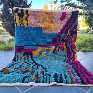 Handmade Colorful Wool Moroccan Rug: Vibrant Boho Design
