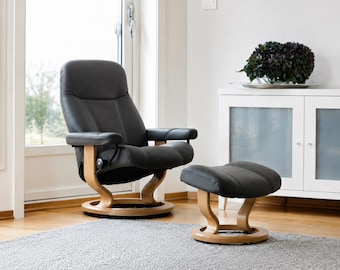 Black Leather Swivel Recliner Chair with Ottoman – Scandinavian Modern Lounge Chair