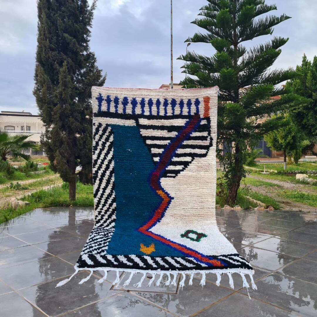Blue Arabic Rug Custom Moroccan Blue Rug , Colorful Beni Ourain Rug , Tapis Berber ...