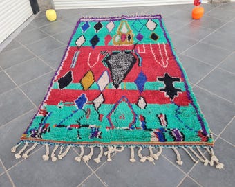 Handmade Colorful Wool Berber Rug: Bohemian Moroccan Carpet