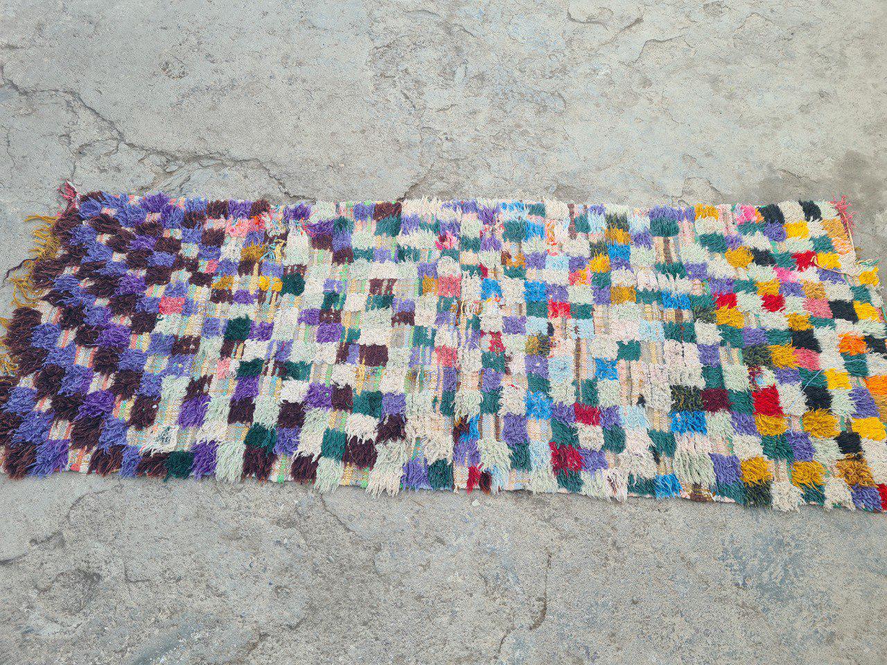 チェック柄ブーシュルイットラグ：ヴィンテージモロッココットンラグ