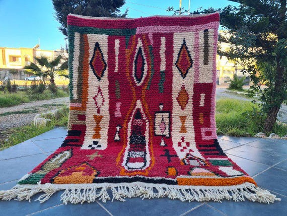 Custom Red Moroccan Rug: Handmade Beni Ourain Azilal Rug