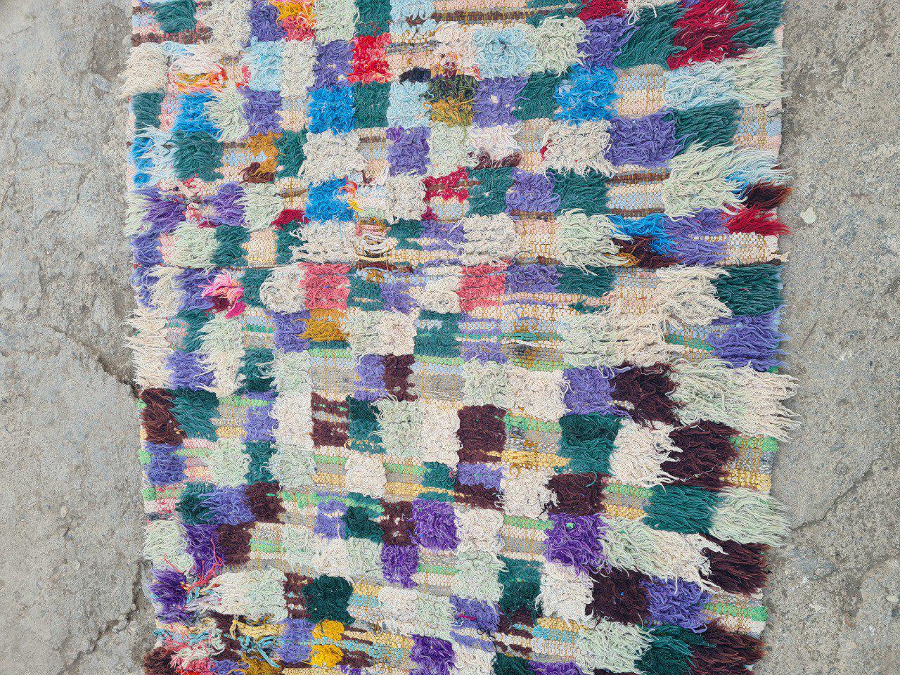 ヴィンテージ モロッコ製 カラフルチェックラグ チェック柄ブーシュルイットラグ：ヴィンテージモロッココットンラグ