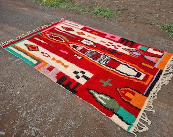 Custom Red Moroccan Rug: Handmade Beni Ourain Azilal Rug