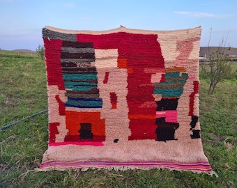 Custom Pink Moroccan Rug: Colorful Beni Ourain, Handmade Wool Azilal