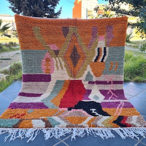 Orange Moroccan Rug: Handmade Wool Berber Rug, Colorful Boho Decor