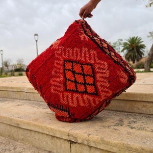 Handmade Moroccan Kilim Pouf: Square Berber Floor Cushion